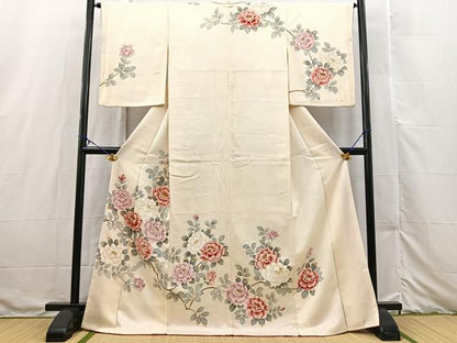 平和屋着物■訪問着　手描き　枝花文　金彩　ロング丈　正絹　逸品　BAAX3204yc