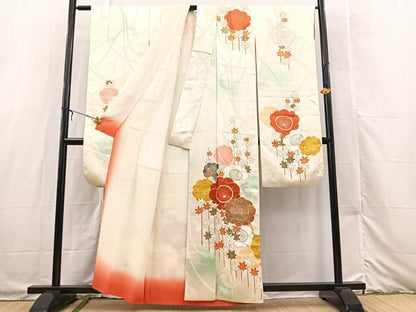 平和屋着物■豪華振袖　駒刺繍　手描き　梅楓文　暈し染め　金彩　正絹　逸品　BAAX3211yc