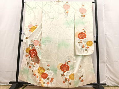 平和屋着物■豪華振袖　駒刺繍　手描き　梅楓文　暈し染め　金彩　正絹　逸品　BAAX3211yc