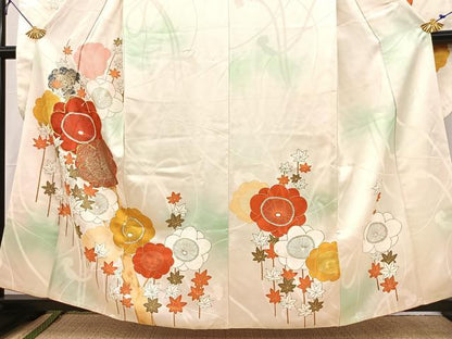 平和屋着物■豪華振袖　駒刺繍　手描き　梅楓文　暈し染め　金彩　正絹　逸品　BAAX3211yc