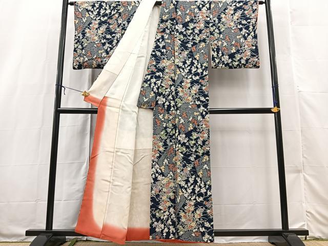 平和屋着物■上質な小紋　切嵌花文　正絹　逸品　BAAX3213yc