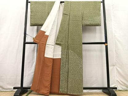 平和屋着物■訪問着　石畳文　たたき染め　正絹　逸品　BAAX3214yc