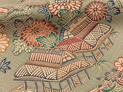 平和屋着物■上質な小紋　型染め　御所解花文　正絹　逸品　BAAX3215yc