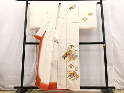 平和屋着物■訪問着　駒刺繍　手描き　花青海波　金彩　正絹　逸品　BAAX3219yc