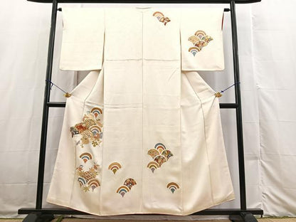 平和屋着物■訪問着　駒刺繍　手描き　花青海波　金彩　正絹　逸品　BAAX3219yc