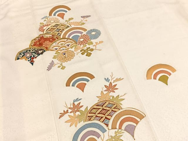 平和屋着物■訪問着　駒刺繍　手描き　花青海波　金彩　正絹　逸品　BAAX3219yc