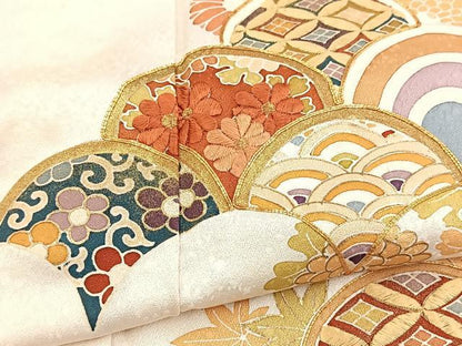 平和屋着物■訪問着　駒刺繍　手描き　花青海波　金彩　正絹　逸品　BAAX3219yc