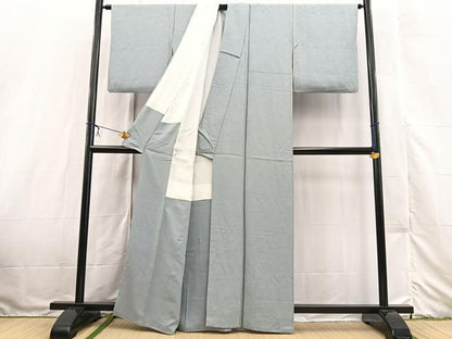平和屋着物■上質な色無地　草花地紋　灰青色　正絹　逸品　BAAX3220yc