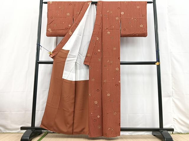 平和屋着物■上質な小紋　桜雨縞文　金彩　正絹　逸品　BAAX3227yc