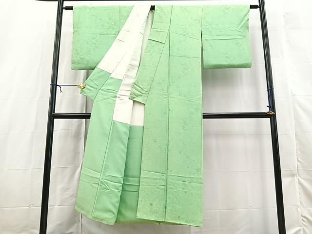 平和屋着物■上質な色無地　抽象地紋　浅緑色　正絹　逸品　BAAX3236yc