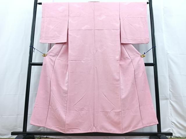 平和屋着物■上質な色無地　雲取り雪芝地紋　石竹色　正絹　逸品　BAAX3237yc