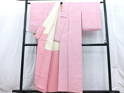 平和屋着物■上質な色無地　雲取り雪芝地紋　石竹色　正絹　逸品　BAAX3237yc