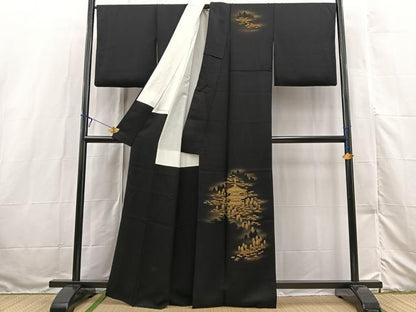 平和屋着物■訪問着　刺繍　風景文　黒地　金彩　正絹　逸品　BAAX3255yc