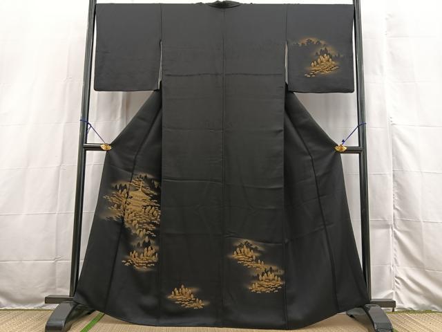 平和屋着物■訪問着　刺繍　風景文　黒地　金彩　正絹　逸品　BAAX3255yc