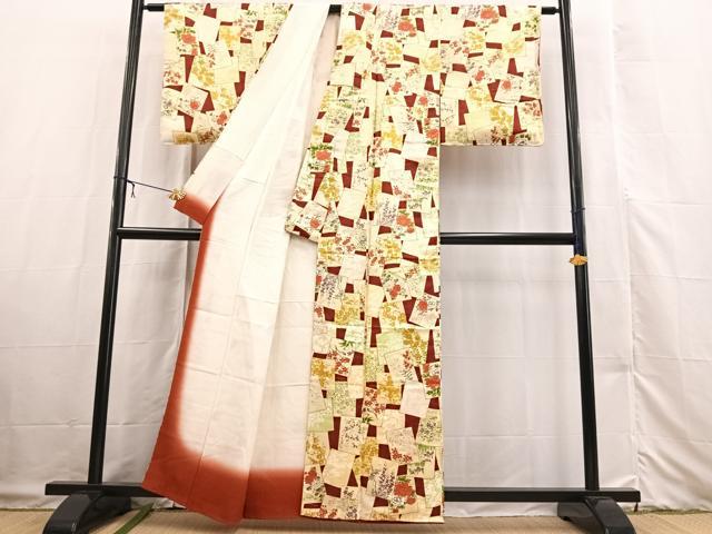 平和屋着物■上質な小紋 色紙重ね花文 金彩 正絹 逸品 未使用 BAAX3322yc