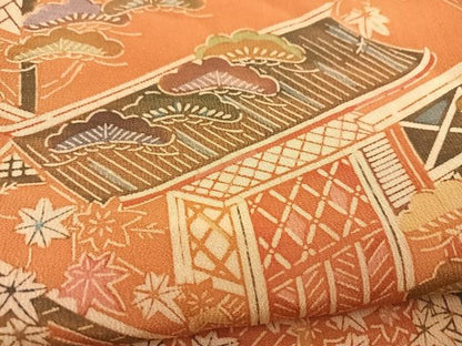 平和屋着物■上質な小紋 型染め 風景松楓文 正絹 逸品 未使用 BAAX3323yc