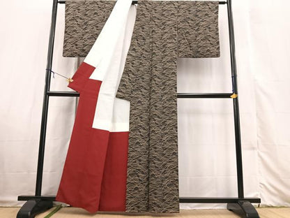 平和屋着物■上質な小紋 露芝稲穂文 黒地 金彩 正絹 逸品 BAAX3324yc