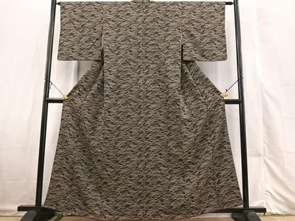 平和屋着物■上質な小紋 露芝稲穂文 黒地 金彩 正絹 逸品 BAAX3324yc