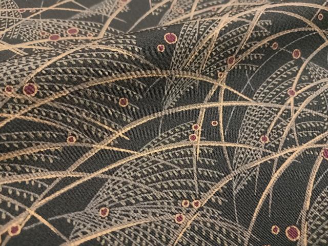 平和屋着物■上質な小紋 露芝稲穂文 黒地 金彩 正絹 逸品 BAAX3324yc