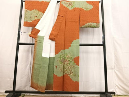 平和屋着物■訪問着 絞り 雲取り花車文 金彩 正絹 逸品 BAAX3326yc