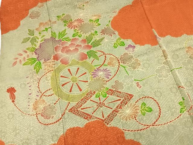 平和屋着物■訪問着 絞り 雲取り花車文 金彩 正絹 逸品 BAAX3326yc