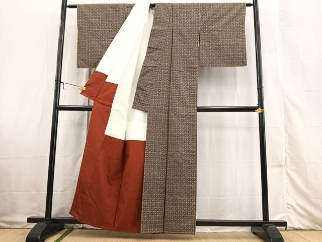 平和屋着物■上質な小紋 紬地 花丸文 正絹 逸品 未使用 BAAX3327yc