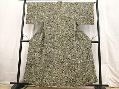 平和屋着物■上質な小紋 型染め 花青海波 正絹 逸品 BAAX3331yc
