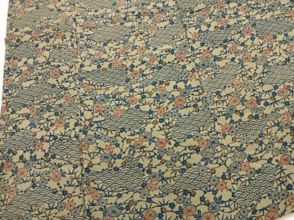 平和屋着物■上質な小紋 型染め 花青海波 正絹 逸品 BAAX3331yc