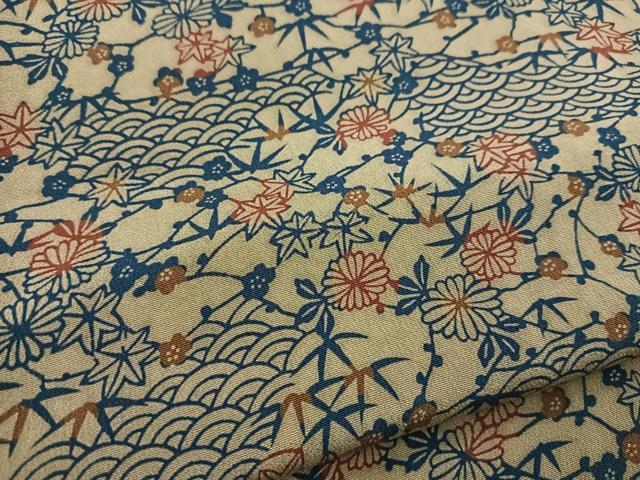 平和屋着物■上質な小紋 型染め 花青海波 正絹 逸品 BAAX3331yc