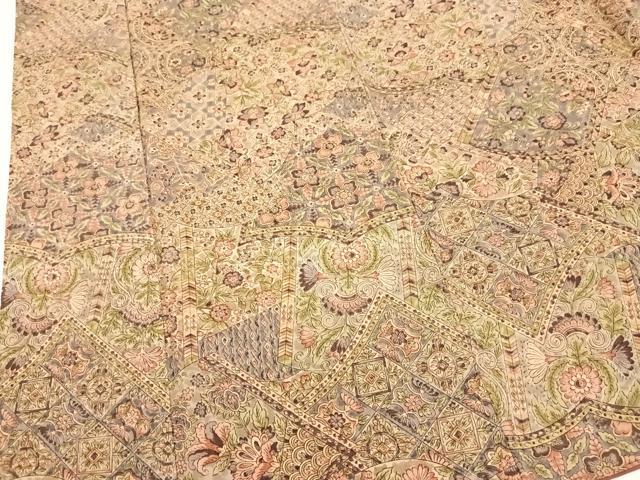 平和屋着物■上質な小紋 切嵌更紗花文 正絹 逸品 BAAX3332yc