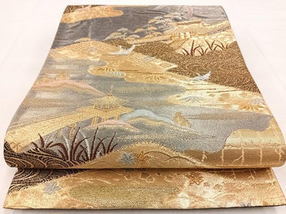 平和屋着物◎六通柄袋帯　唐織　紫峰水明　光悦の里　金糸　正絹　逸品　BAAX3361yc