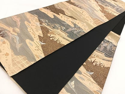 平和屋着物◎六通柄袋帯　唐織　紫峰水明　光悦の里　金糸　正絹　逸品　BAAX3361yc
