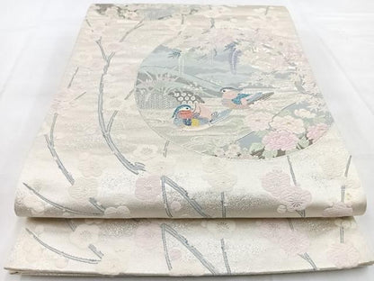 平和屋着物◎六通柄袋帯 唐織 瑞祥雅遊文 銀糸 正絹 逸品 BAAX3364yc