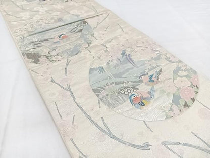 平和屋着物◎六通柄袋帯 唐織 瑞祥雅遊文 銀糸 正絹 逸品 BAAX3364yc