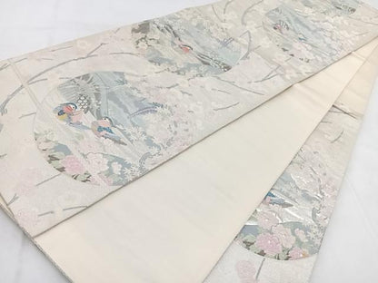 平和屋着物◎六通柄袋帯 唐織 瑞祥雅遊文 銀糸 正絹 逸品 BAAX3364yc