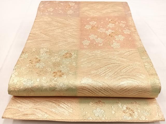 平和屋着物◎六通柄袋帯 市松取花文 金糸 正絹 逸品 BAAX3370yc