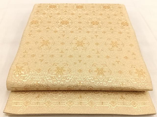 平和屋着物◎太鼓柄袋帯 綴れ 幾何学花文 金糸 正絹 逸品 BAAX3405yc