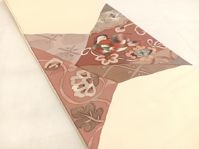 平和屋着物◎太鼓柄袋帯 すくい織 切嵌鴛鴦更紗花 正絹 逸品 BAAX3406yc