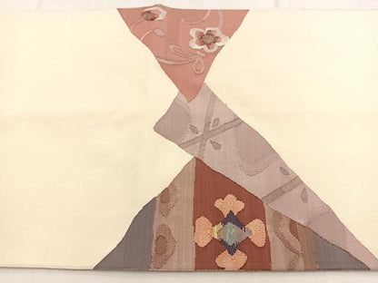 平和屋着物◎太鼓柄袋帯 すくい織 切嵌鴛鴦更紗花 正絹 逸品 BAAX3406yc