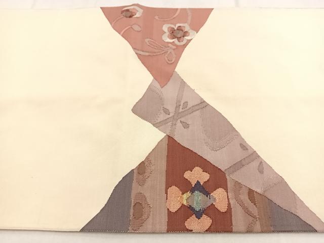 平和屋着物◎太鼓柄袋帯 すくい織 切嵌鴛鴦更紗花 正絹 逸品 BAAX3406yc
