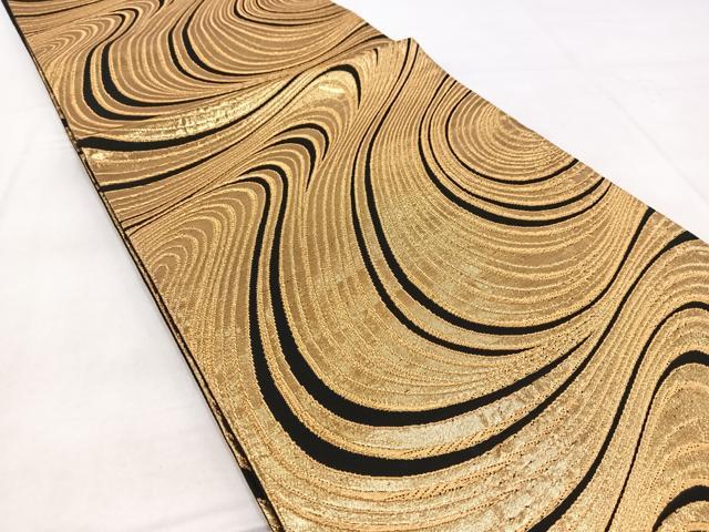 平和屋着物◎全通柄袋帯 流水文 黒地 金糸 正絹 逸品 BAAX3408yc