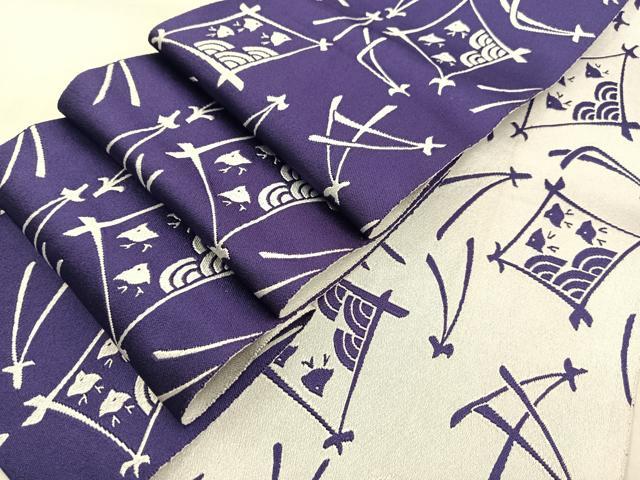 平和屋着物◎両面　半幅帯　千鳥こぼれ松文　一重帯　BAAX3413yc