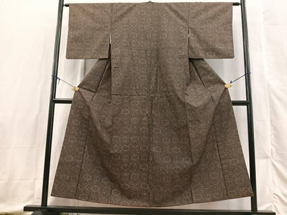 平和屋着物■上質な小紋 紬地 幾何学花文 正絹 逸品 BAAX3422yc