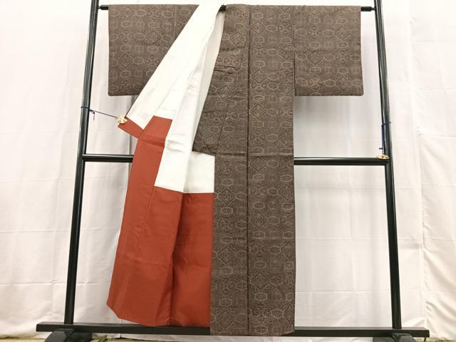 平和屋着物■上質な小紋 紬地 幾何学花文 正絹 逸品 BAAX3422yc