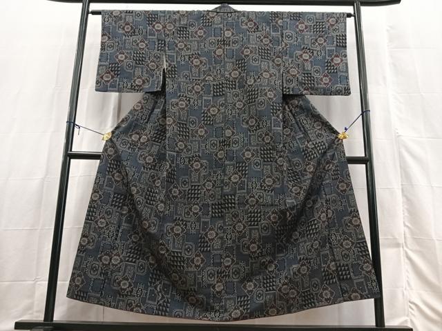 平和屋着物■上質な紬　幾何学花文　正絹　逸品　BAAX3424yc