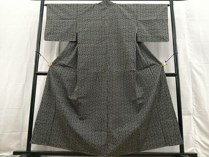 平和屋着物■上質な紬 幾何学文様 黒地 正絹 逸品 未使用 BAAX3442yc
