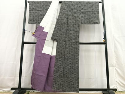 平和屋着物■上質な紬 幾何学文様 黒地 正絹 逸品 未使用 BAAX3442yc