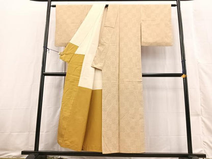 平和屋着物■上質な紬　井桁市松文様　正絹　逸品　BAAX3448yc