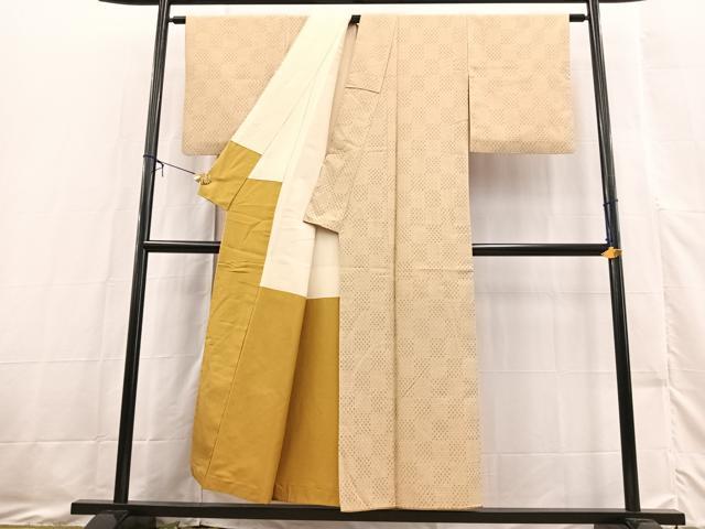 平和屋着物■上質な紬　井桁市松文様　正絹　逸品　BAAX3448yc