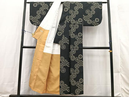 平和屋着物■上質な紬 花絵皿文 正絹 逸品 BAAX3453yc